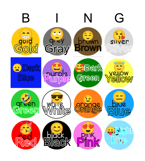 Colours Bingo Name Bingo Card