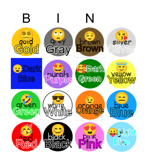 Colours Bingo Name Bingo Card