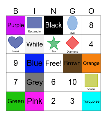 Colours/Numbers/Shapes Bingo Card