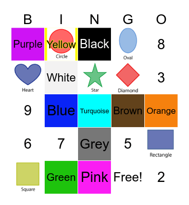 Colours/Numbers/Shapes Bingo Card