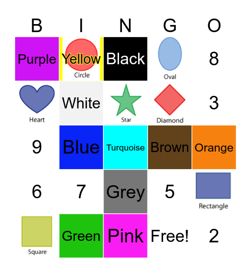Colours/Numbers/Shapes Bingo Card