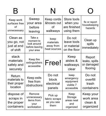 September Safety BINGO Card