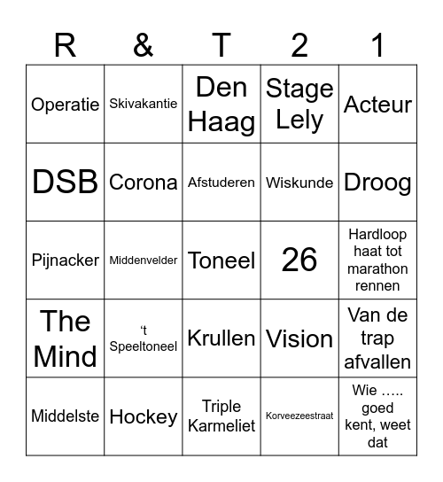 Ruben & Tibbe 21 Bingo Card