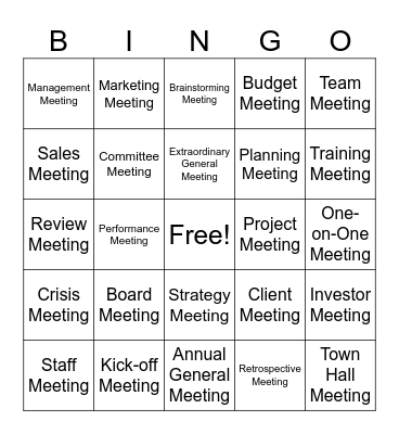 TYPES OF COMPANY MEETING Bingo Card