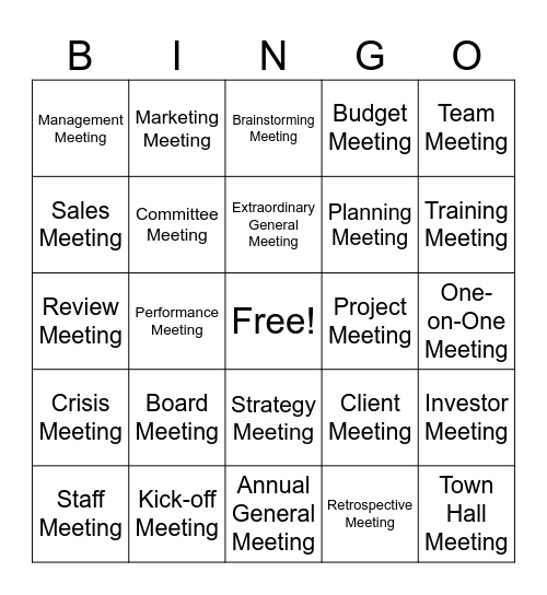 TYPES OF COMPANY MEETING Bingo Card