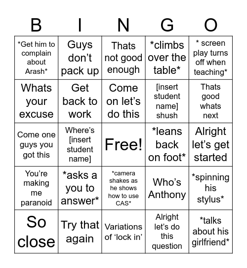 Dathen Bingo Card