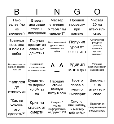 D&Dv2 Bingo Card