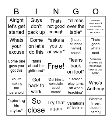 Dathen Bingo Card