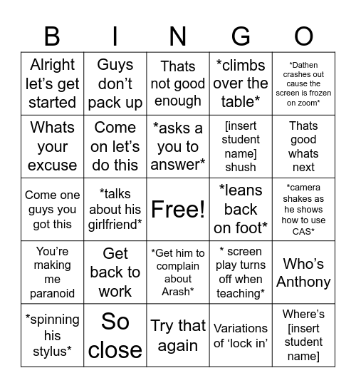 Dathen Bingo Card