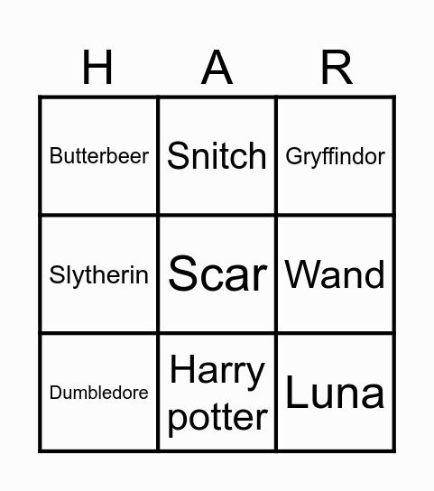 Harry Potter BINGO Card