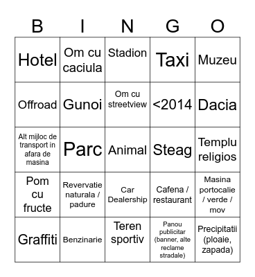 Streetview Bingo Card