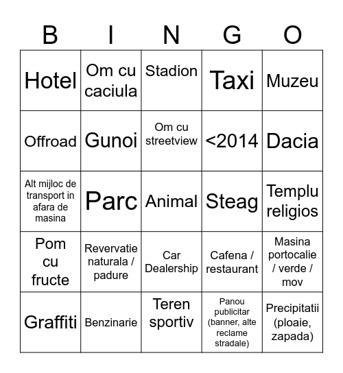 Streetview Bingo Card