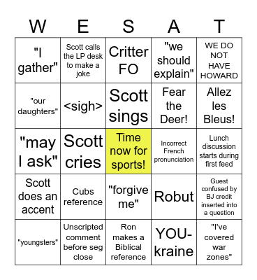 It's a beautiful day for a radio show! Bingo Card