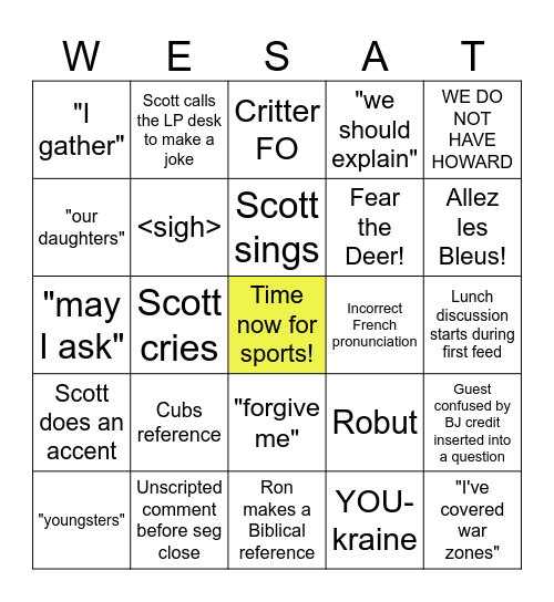 It's a beautiful day for a radio show! Bingo Card