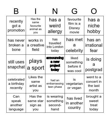 Get to know you BINGO Card