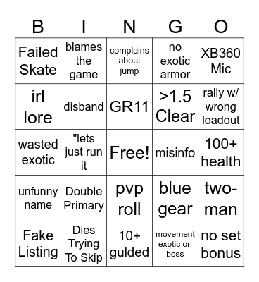 D2 Dungeon Bingo Card