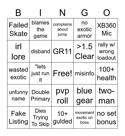 D2 Dungeon Bingo Card