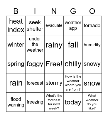 Weather Unit (2) Bingo Card