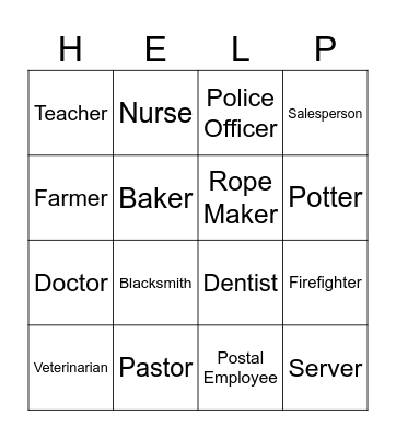 Comunity Helpers Bingo Card