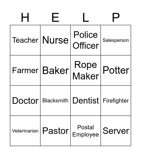 Comunity Helpers Bingo Card