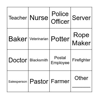 Community Helpers Bingo Card