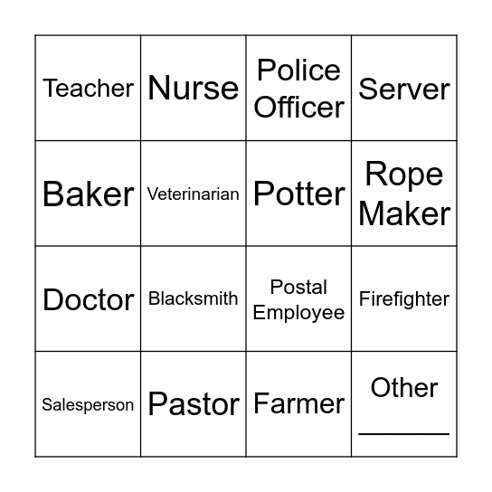 Community Helpers Bingo Card