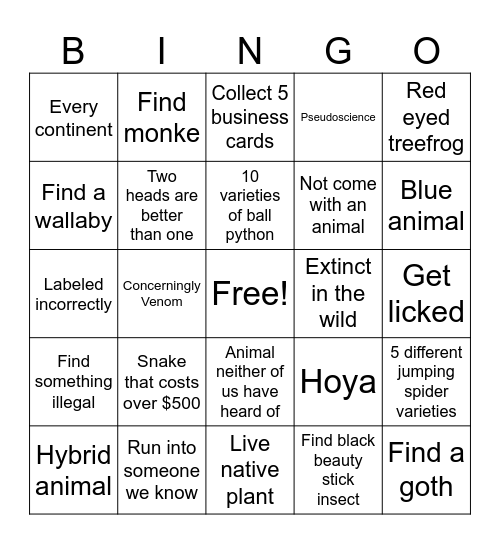 Reptile Plant Bingo Card