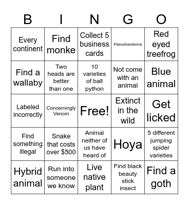 Reptile Plant Bingo Card