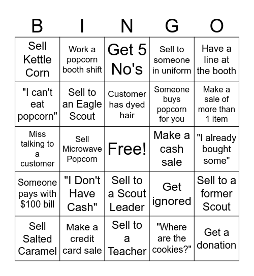 Popcorn Bingo Card