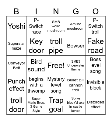 Mario Maker Deaths Bingo Card