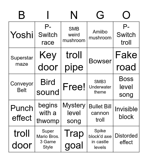 Mario Maker Deaths Bingo Card
