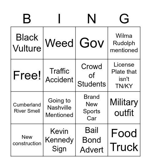 Clarksville Bingo Card