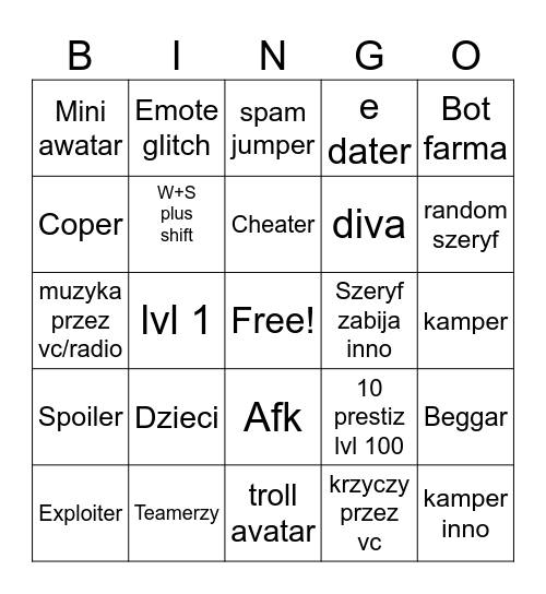 Untitled Bingo Card