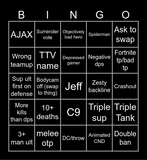 Marvel Rivals Bingo Card