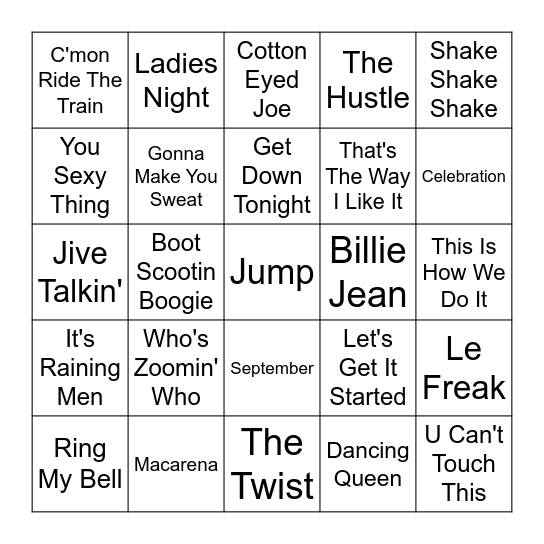 DANCE SONGS---SINGO Bingo Card