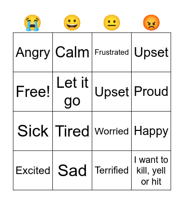 Zones of Regulation Bingo Card