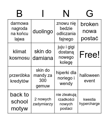 Untitled Bingo Card