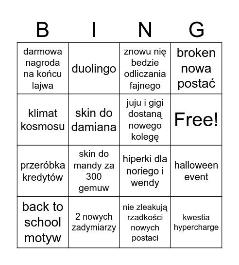 Untitled Bingo Card