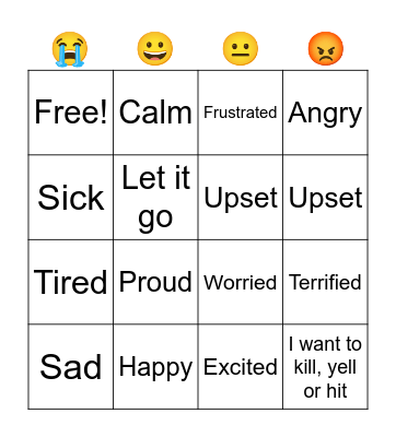 Zones of Regulation Bingo Card