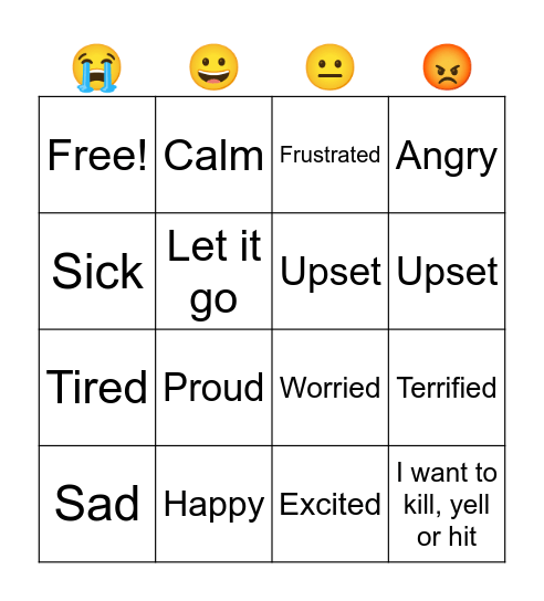 Zones of Regulation Bingo Card