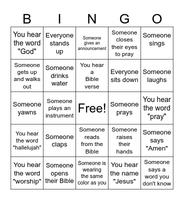 Church Service Bingo! Bingo Card