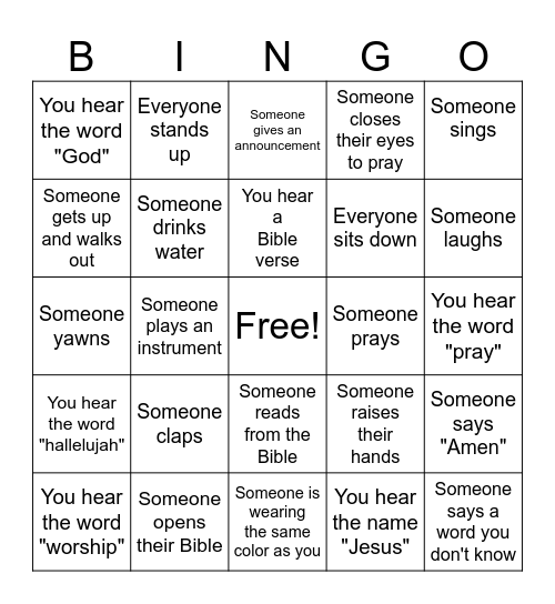 Church Service Bingo! Bingo Card
