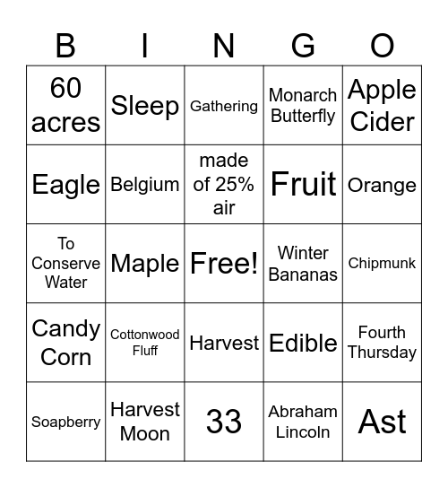 Valor Volunteers Bingo Card