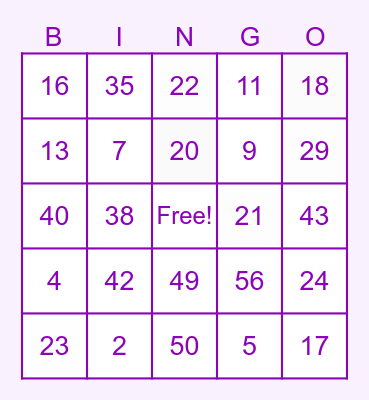 BIRTHDAY BINGO Card