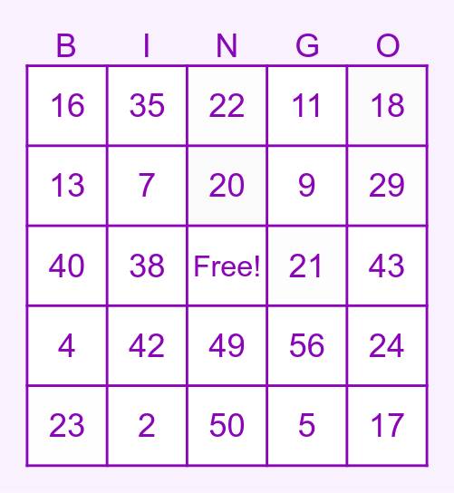 BIRTHDAY BINGO Card