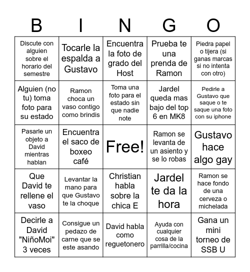 Esteban Bingo Card