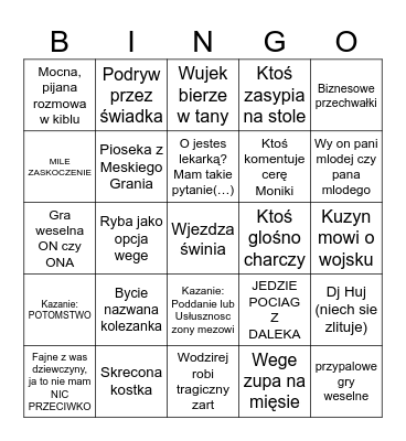 Wesele x Kazanie Bingo Card