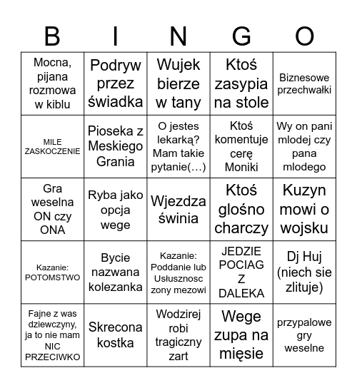 Wesele x Kazanie Bingo Card