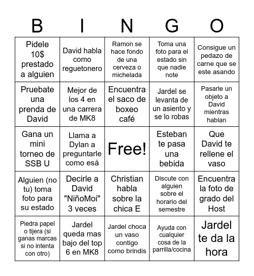 Gustavo Bingo Card