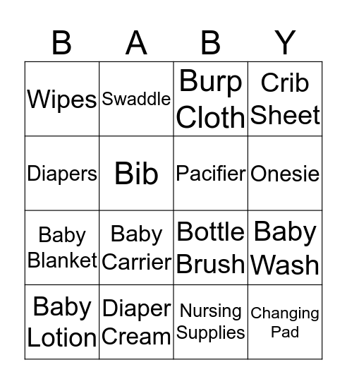 Baby Shower Bingo Card